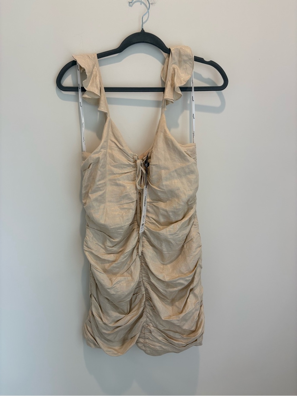 MINKPINK Cream Ruched Tie-Front Mini Dress